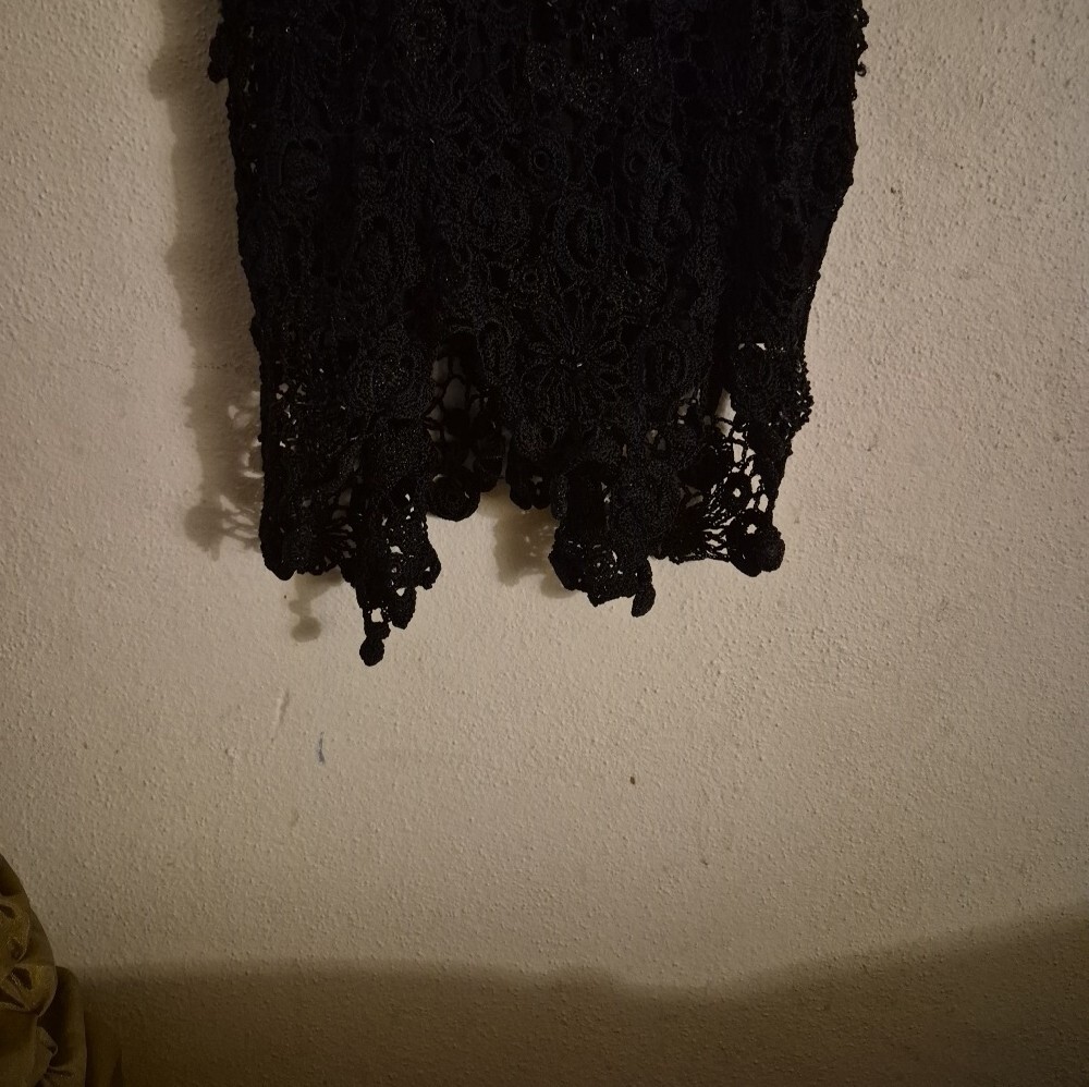 Vintage Black Crochet Lace V-Neck Asymetrical Women’s Dress - Picture 7 of 16